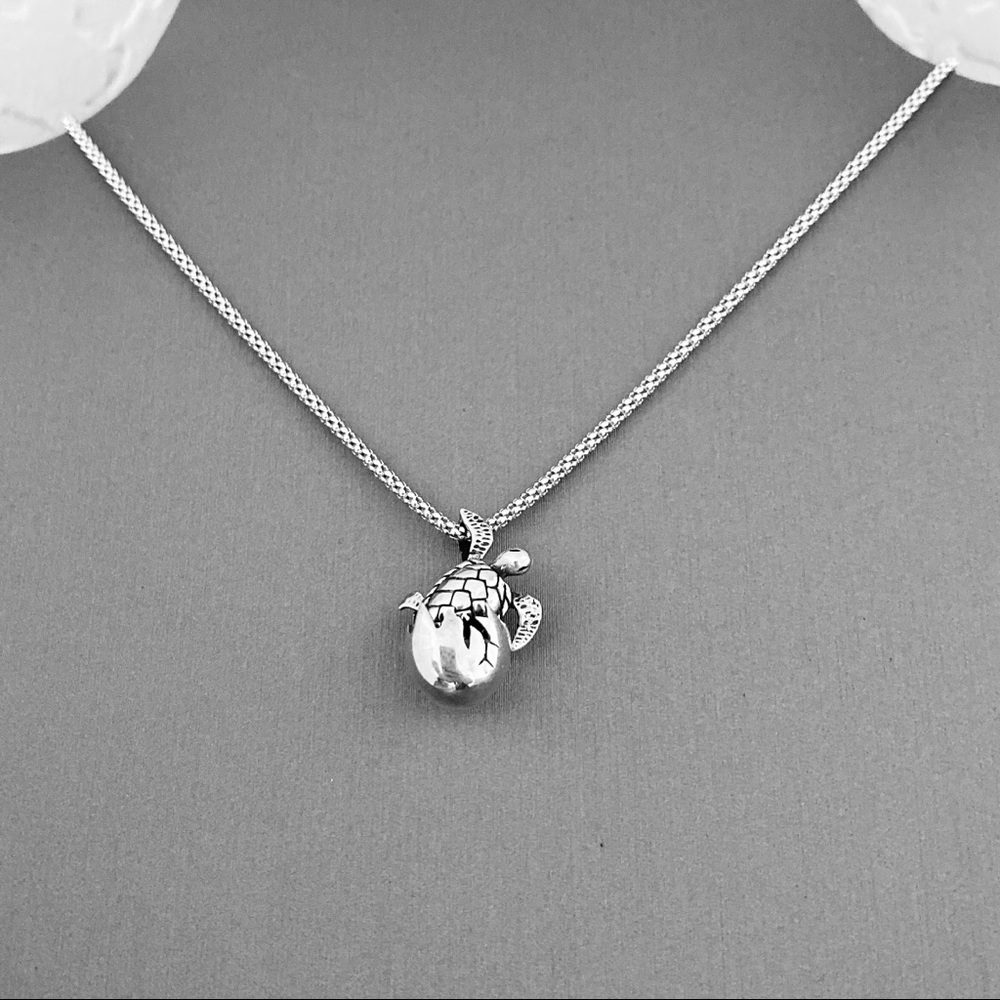 Sterling Silver Egg Hatching Turtle Necklace, Ani… - image 2
